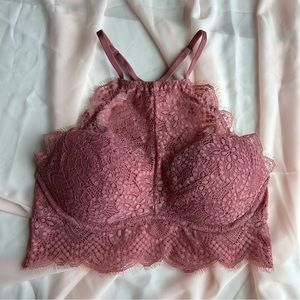 PINK Victoria’s Secret Dusty Rose Lace Push-Up w/ High Neck Line Size XS